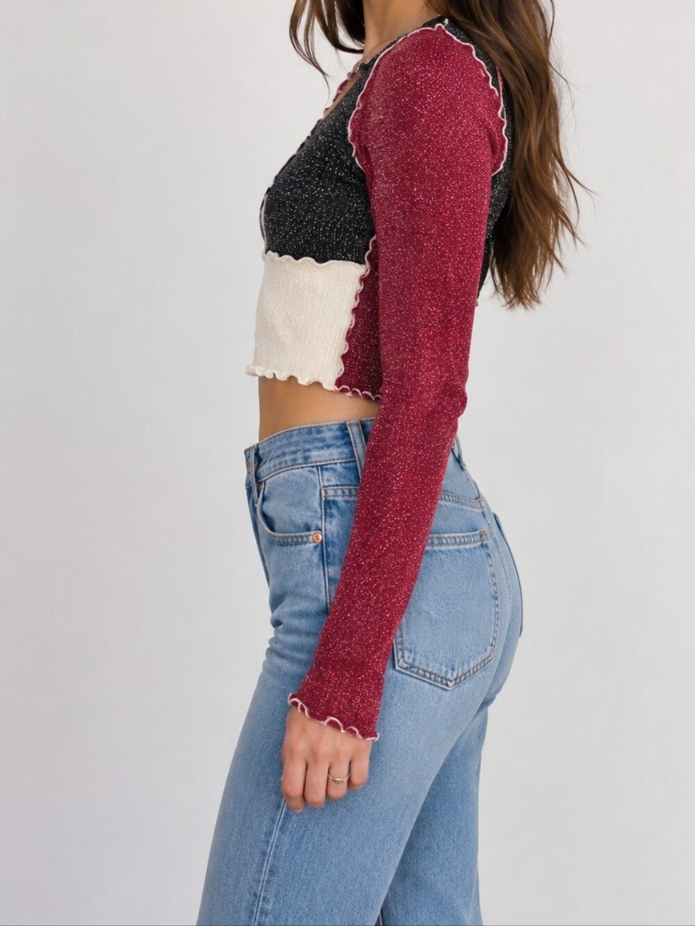 LUNA CHIX Colorblock Ribbed Cropped Top. - Picture 2 of 6
